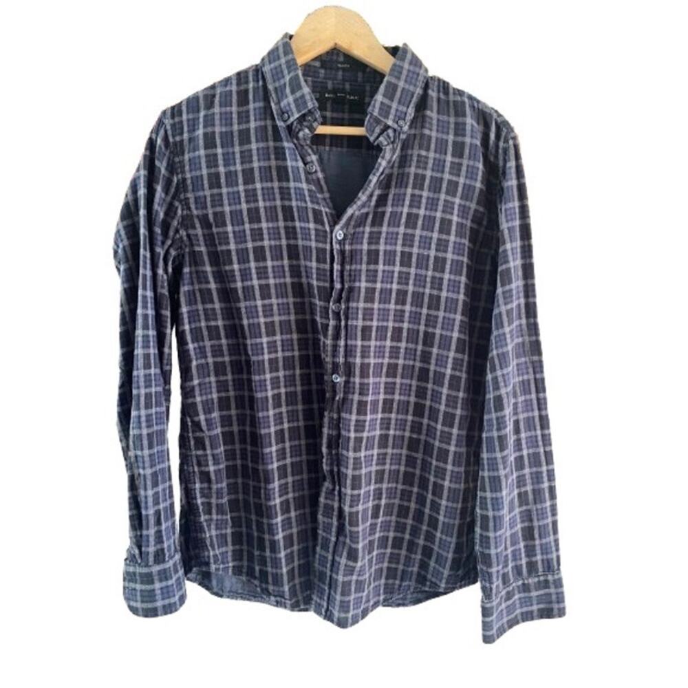 Banana‎ Republic Blue Gray Black Plaid Button Up Men’s Slim Fit Shirt Size M